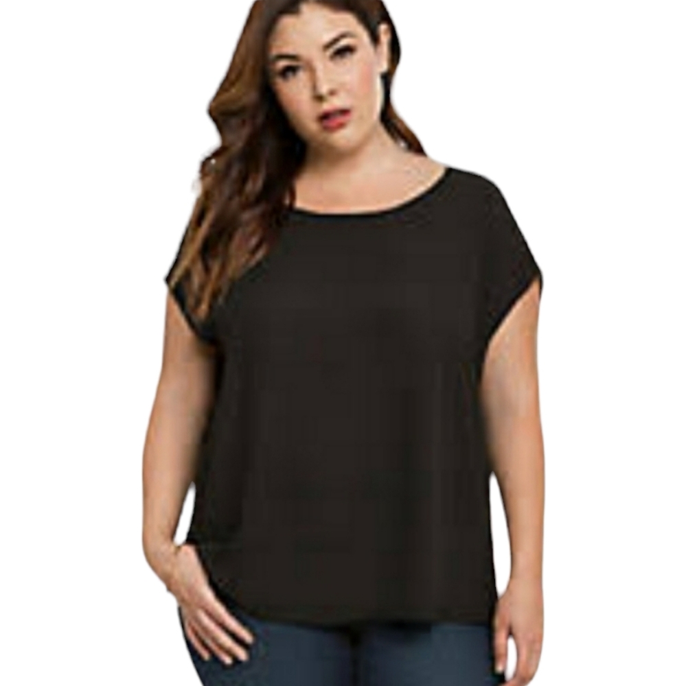 Torrid Black Caged Back Dolman Top Short Sleeve